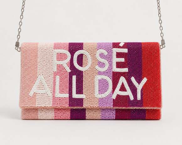 Lulus Handbags - Lulus Rose All Day Multi Striped Beaded Clutch Bag